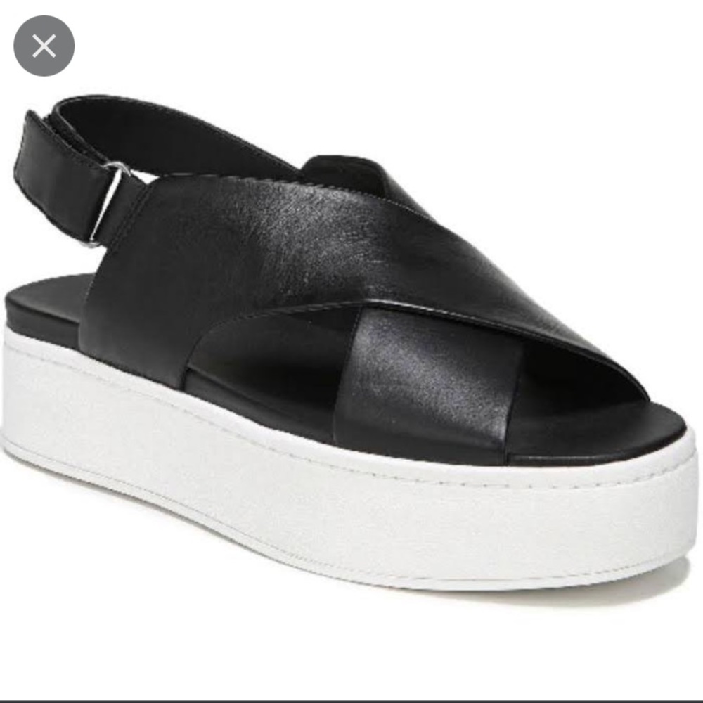 Vince Leather Platform Sandal | Black | Size 8 |